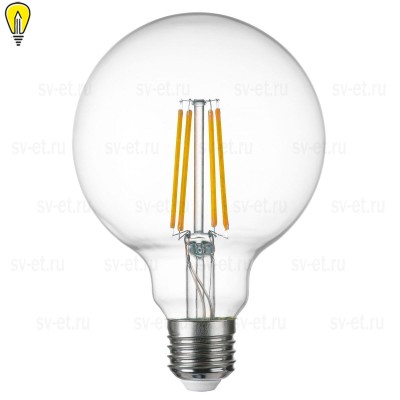 Лампа светодиодная филаментная Lightstar LED Filament E27 8W 3000K груша прозрачная 933102