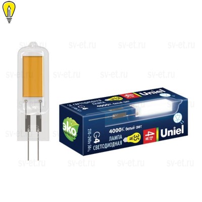 Лампа светодиодная (UL-00005066) Uniel G4 6W 4000K прозрачная LED-JC-220/6W/4000K/G4/CL GLZ08TR