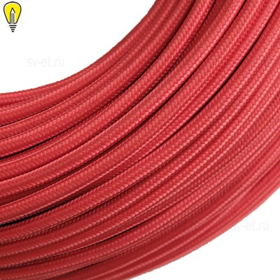 Провод круглый текстильный для люстры 2х0,5 цвет красный (бухта) 100 метров