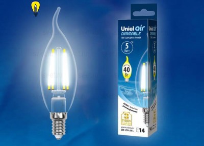 Лампа светодиодная филаментная (UL-00002865) Uniel E14 5W 4000K LED-CW35-5W/NW/E14/CL/DIM GLA01TR