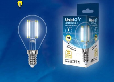 Лампа светодиодная филаментная (UL-00002870) Uniel E14 5W 4000K LED-G45-5W/NW/E14/CL/DIM GLA01TR