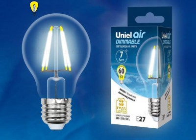 Лампа светодиодная филаментная (UL-00002874) Uniel E27 7W 4000K LED-A60-7W/NW/E27/CL/DIM GLA01TR