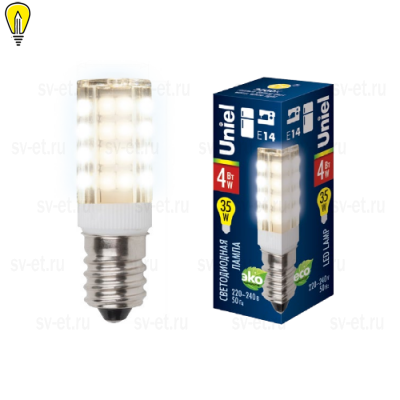 Лампа светодиодная (UL-00000179) Uniel E14 4W 3000K прозрачная LED-Y16-4W/WW/E14/CL PLZ04WH